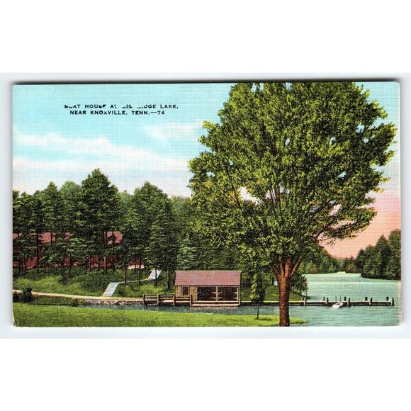 Vintage Boat House at Big Ridge Lake Near Knoxville Tennessee Postcard - Picture 1 of 2